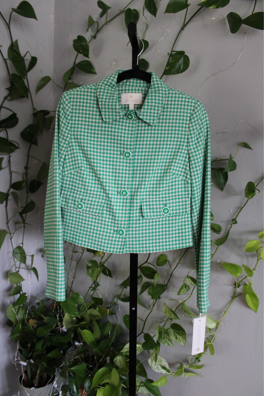 Etcetera Green Gingham Cropped Jacket | NWT | Size 00 (Fits XS/Small) |